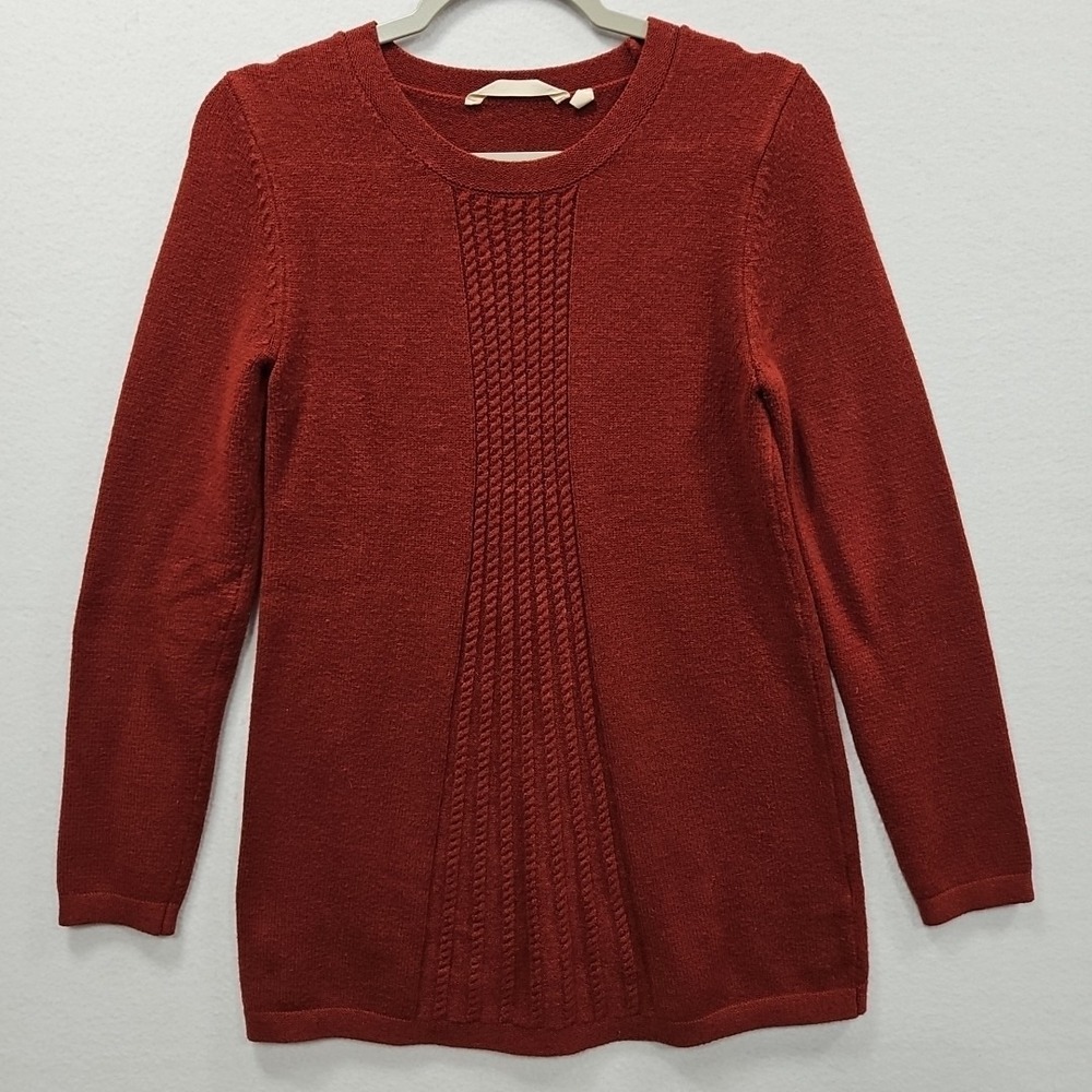 Soft Surroundings Priscilla Sweater XS Brick Red Pullover Tunic Boho Cable Knit